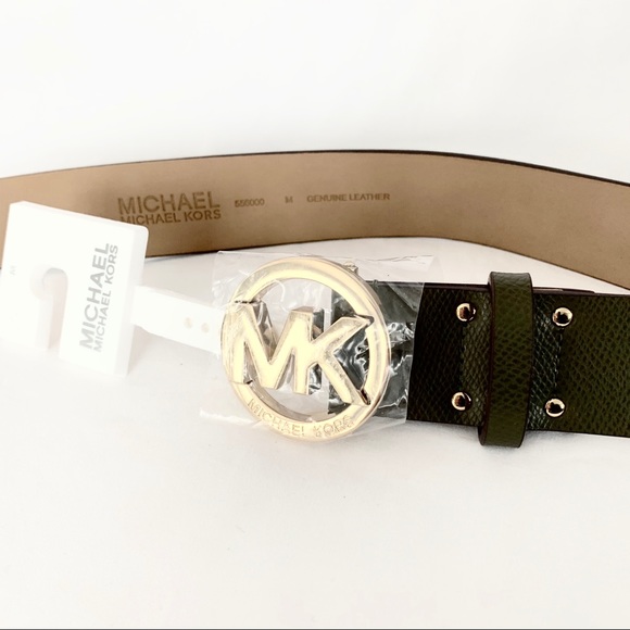 NWT MK gold tone logo genuine leather belt green - Picture 3 of 6